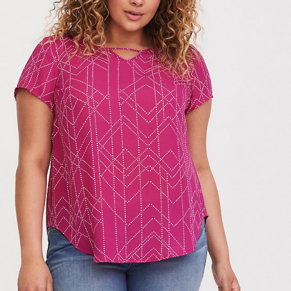 Torrid Raspberry Dot Keyhole Georgette Blouse
